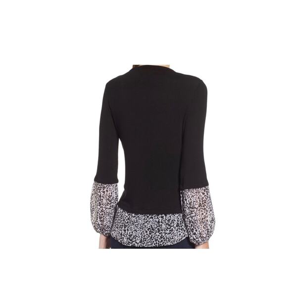 Bailey 44 Mixed Media Twofer Top Black Womens XS Leopard - Picture 9 of 10